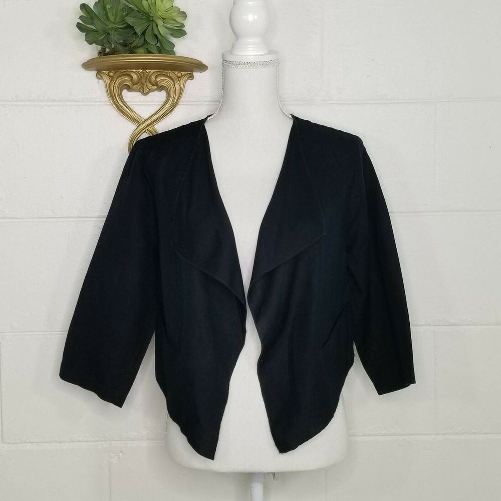 J. Peterman Black Cropped Open Front Jacket S